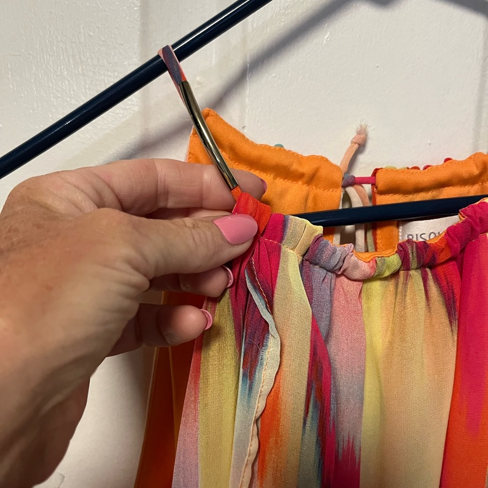 Vintage Bisou Bisou Orange and Pink Sleeveless Dress with Multicolor Trim - Picture 3 of 6